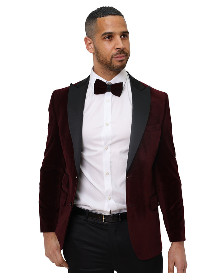 Burgundy Velvet Feel Plain Blazer-Makrom