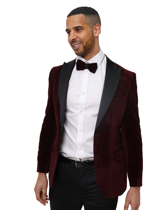Burgundy Velvet Feel Plain Blazer-Makrom