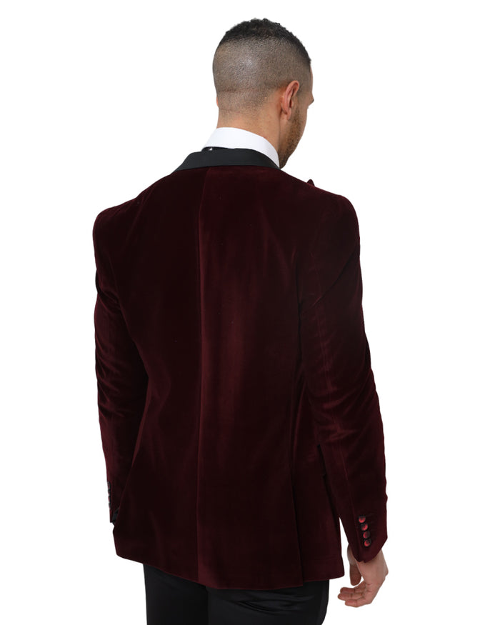 Burgundy Velvet Feel Plain Blazer-Makrom