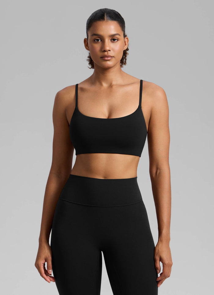 CRZ YOGA Womens Butterbreeze Spaghetti Strap Scoop Neck Sports Bra Black