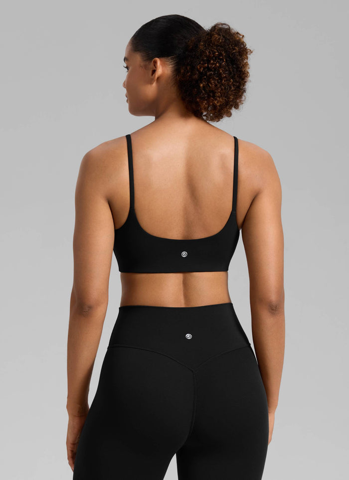 CRZ YOGA Womens Butterbreeze Spaghetti Strap Scoop Neck Sports Bra Black