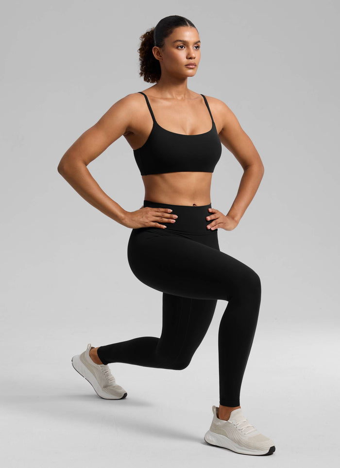 CRZ YOGA Womens Butterbreeze Spaghetti Strap Scoop Neck Sports Bra Black