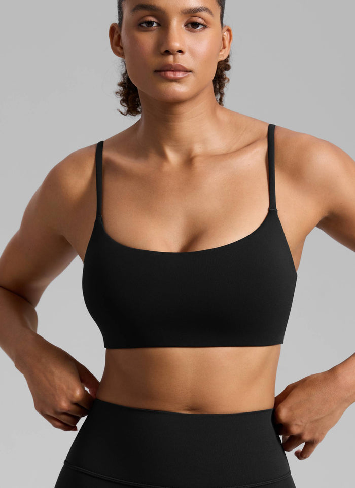 CRZ YOGA Womens Butterbreeze Spaghetti Strap Scoop Neck Sports Bra Black