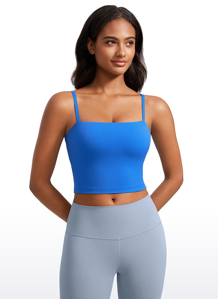 CRZ YOGA Womens Butterluxe Longline Adjustable Thin Strap Sports Bra Sparkle Blue