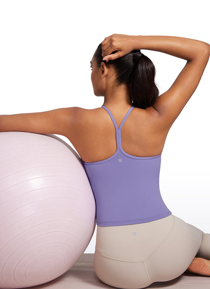 CRZ YOGA Women's Yoga Butterluxe Halter High Neck Padded Tanks Y Back Dark Lavender Purple