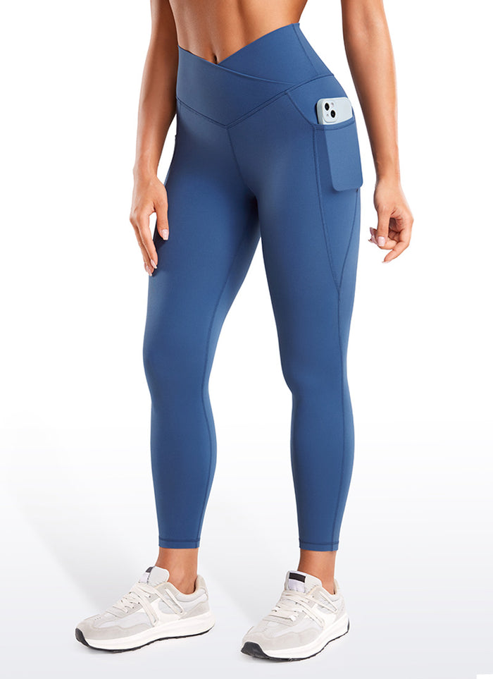 CRZ YOGA Butterluxe Womens Crossover Waist Leggings with Pockets 25" Pitch Blue