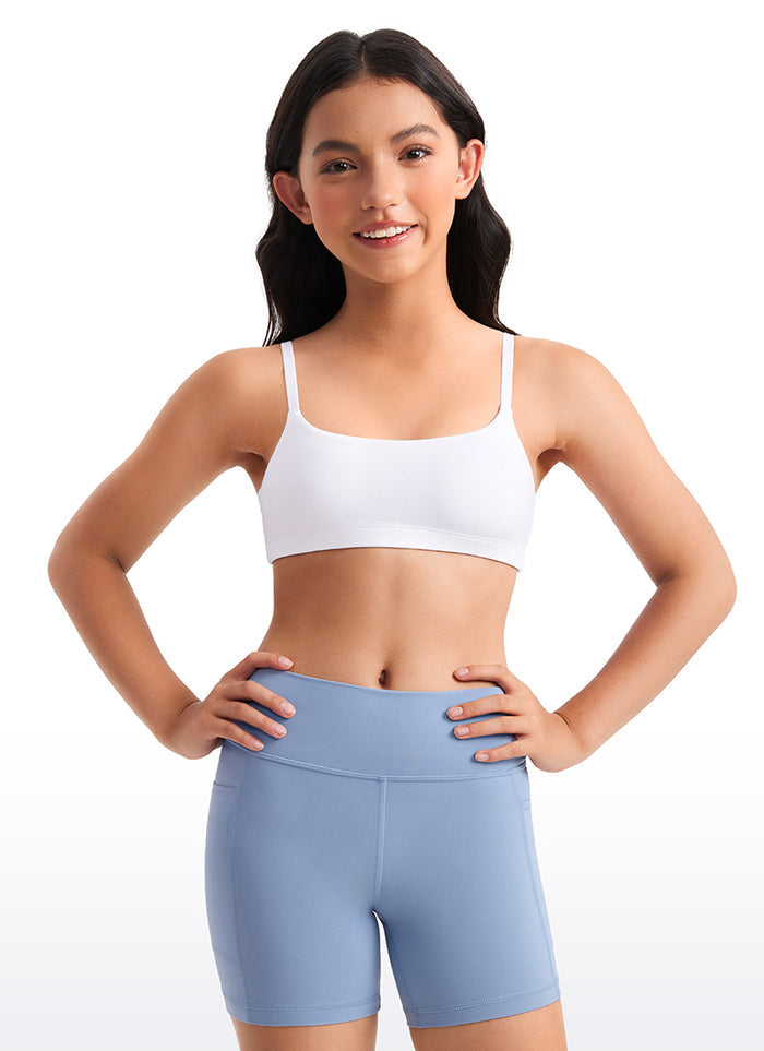 CRZ YOGA Girls Butterluxe Adjustable Spaghetti Strap Scoop Neck Bra White