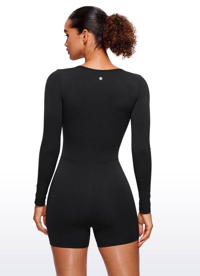 CRZ YOGA Women's Casual Yoga Long Sleeve Scoop Neck Athletic Rompers Black