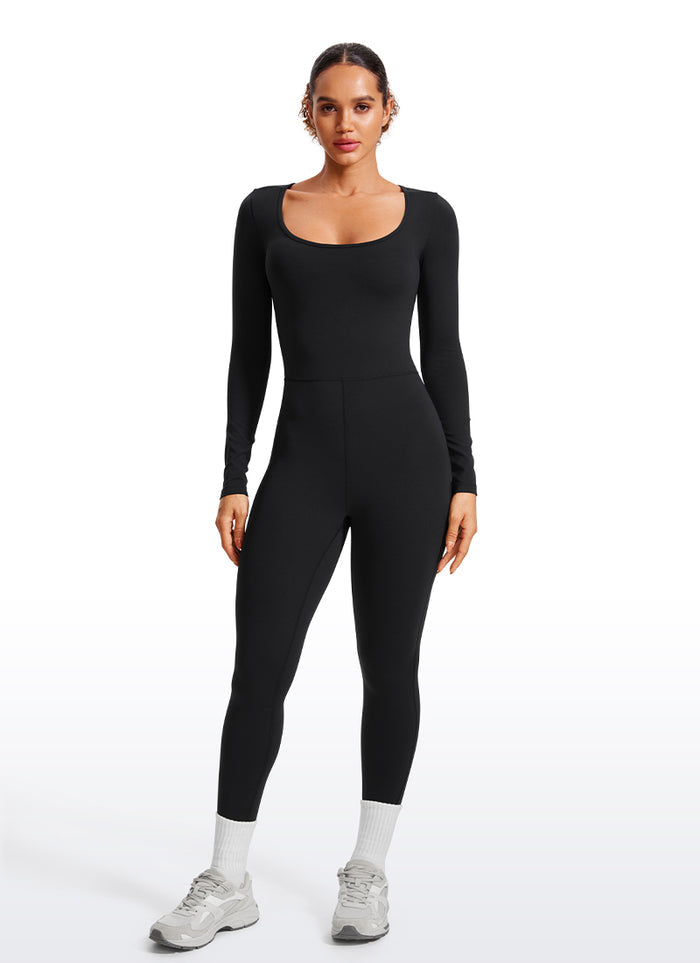 CRZ YOGA Women's Casual Yoga Scoop Neck Long Sleeve Jumpsuits  25" Black