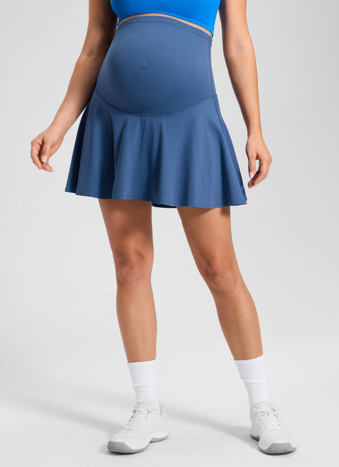 CRZ YOGA Women's Butterluxe Maternity High Waisted Flowy Tennis Skirts Pitch Blue