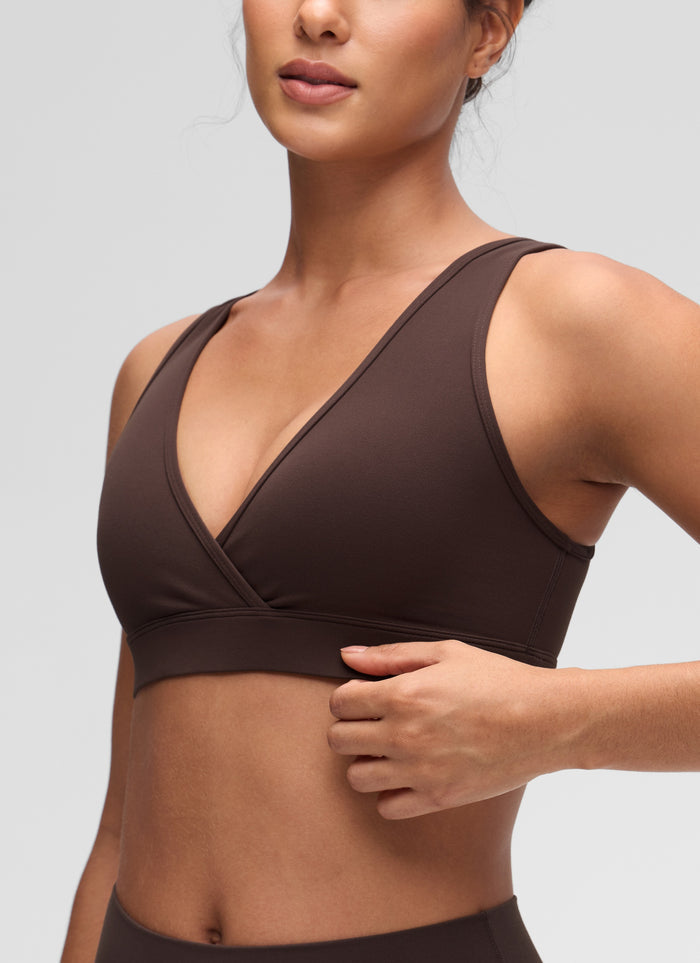 CRZ YOGA Women Butterluxe Maternity Nursing Bras Crossover Wireless Hot Fudge Brown