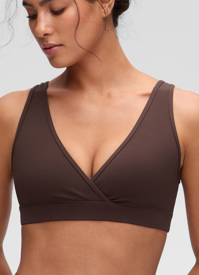 CRZ YOGA Women Butterluxe Maternity Nursing Bras Crossover Wireless Hot Fudge Brown