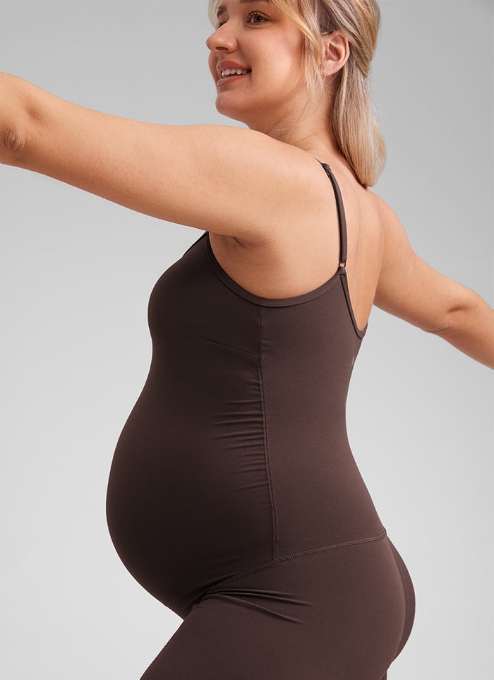 CRZ YOGA Women's Maternity Yoga Tight Fit Romper Shorts Bodysuits Hot Fudge Brown