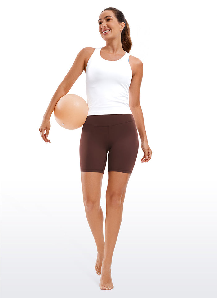 CRZ YOGA Women's Yoga High Rise Biker Shorts Butterluxe Shorts 6'' Taupe