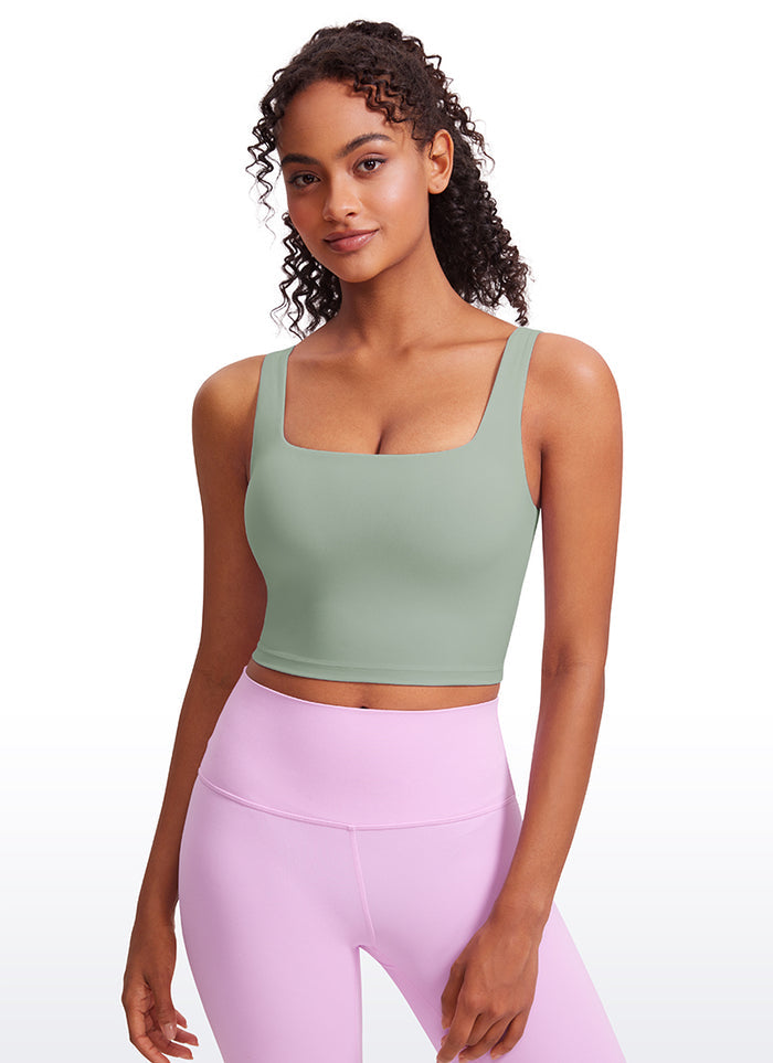CRZ YOGA Women's Yoga Low Impact Butterluxe Longline Bra Square Neck Green Palm Court