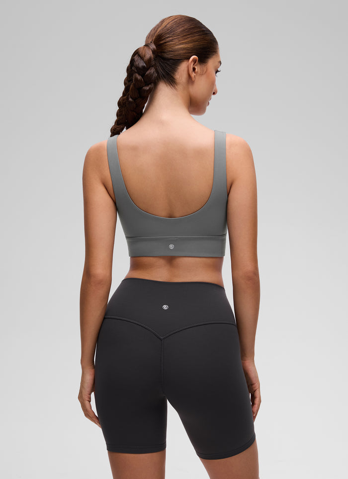 CRZ YOGA Women's Yoga Low Support Butterluxe Sport Bra U Back Longline Ash Grey