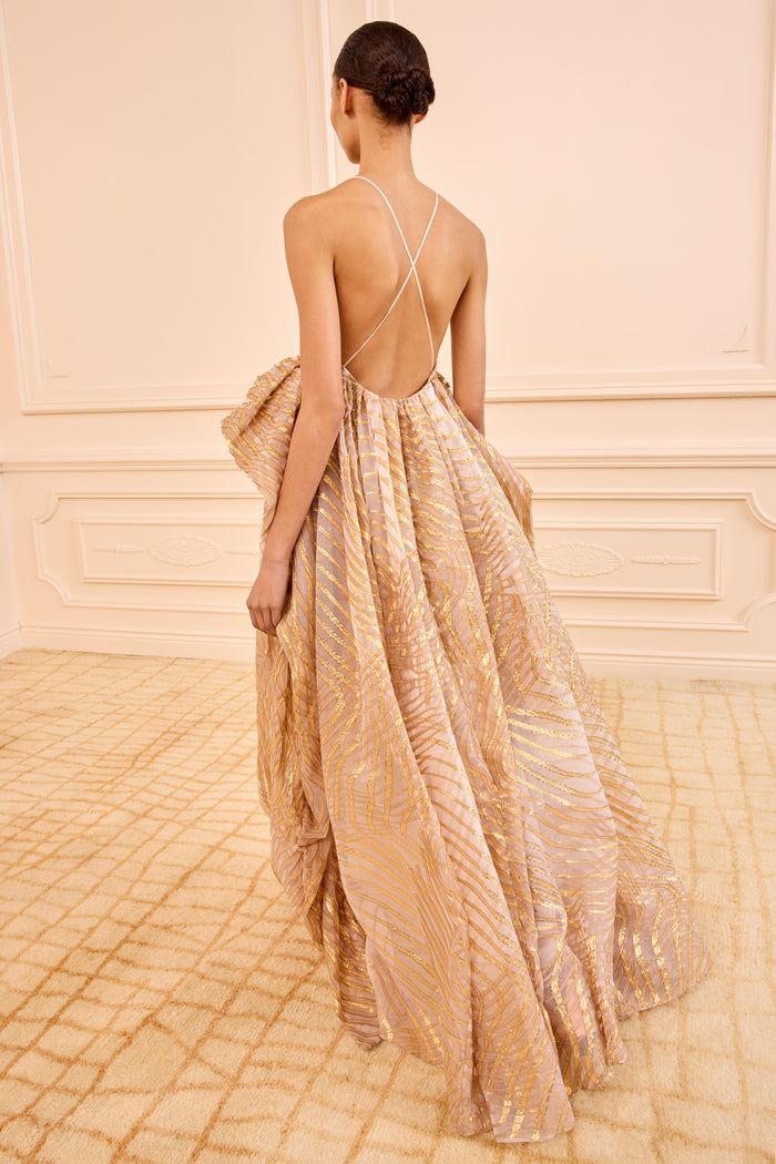 Gold Lurex Organza Camelia Gown - Open Back Detail | Ulla Johnson