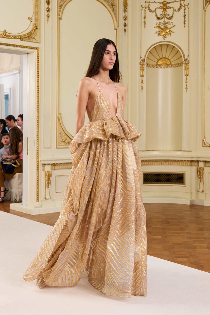 Camelia Gown in Gold Lurex Organza - SS26 Runway Look 41, Designer Gown | Ulla Johnson