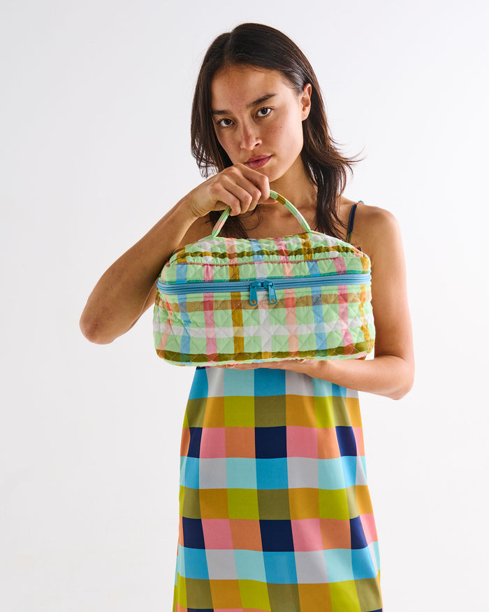 Candy Check Mint Quilted Cotton Toiletry Case
