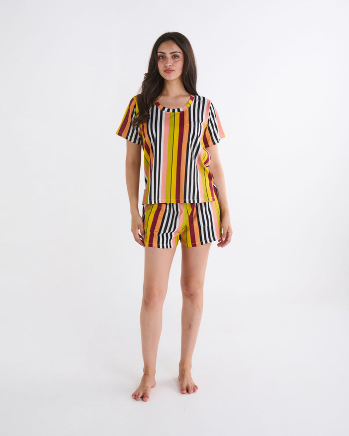 Casablanca Stripe Adult Organic Cotton Short Sleeve T-Shirt & Shorts Pyjama Set