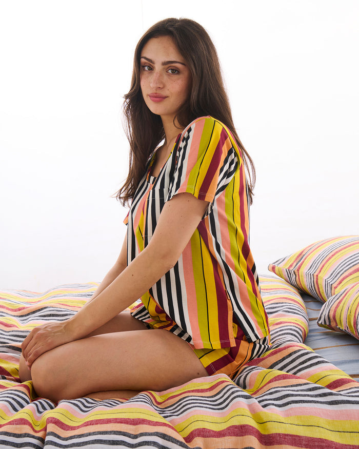 Casablanca Stripe Adult Organic Cotton Short Sleeve T-Shirt & Shorts Pyjama Set