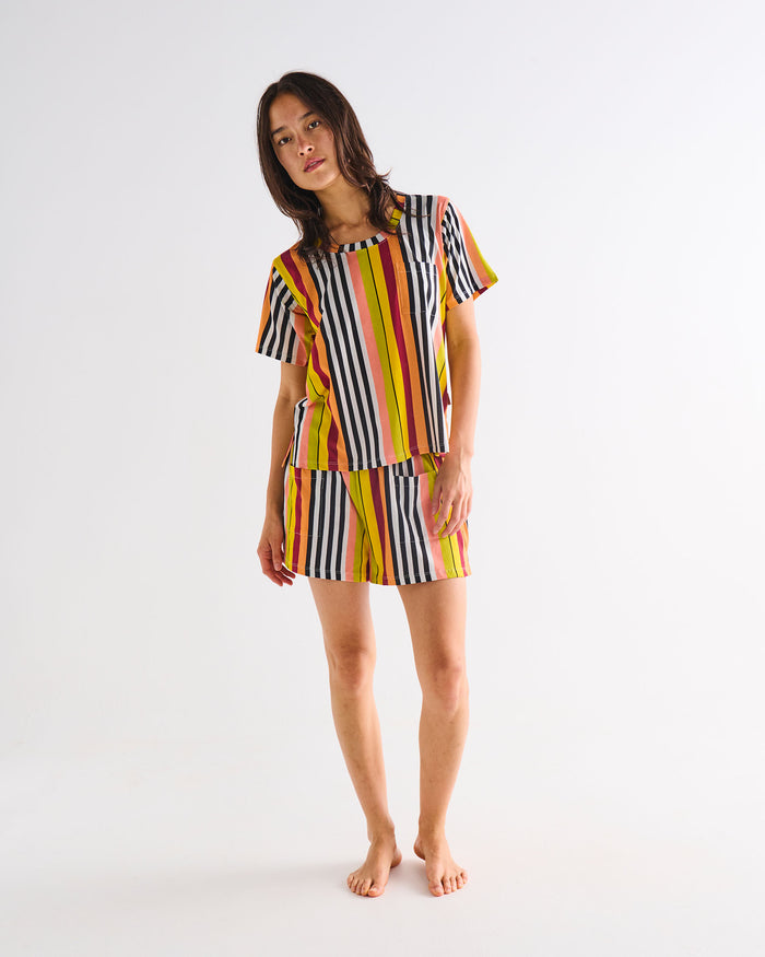 Casablanca Stripe Adult Organic Cotton Short Sleeve T-Shirt & Shorts Pyjama Set