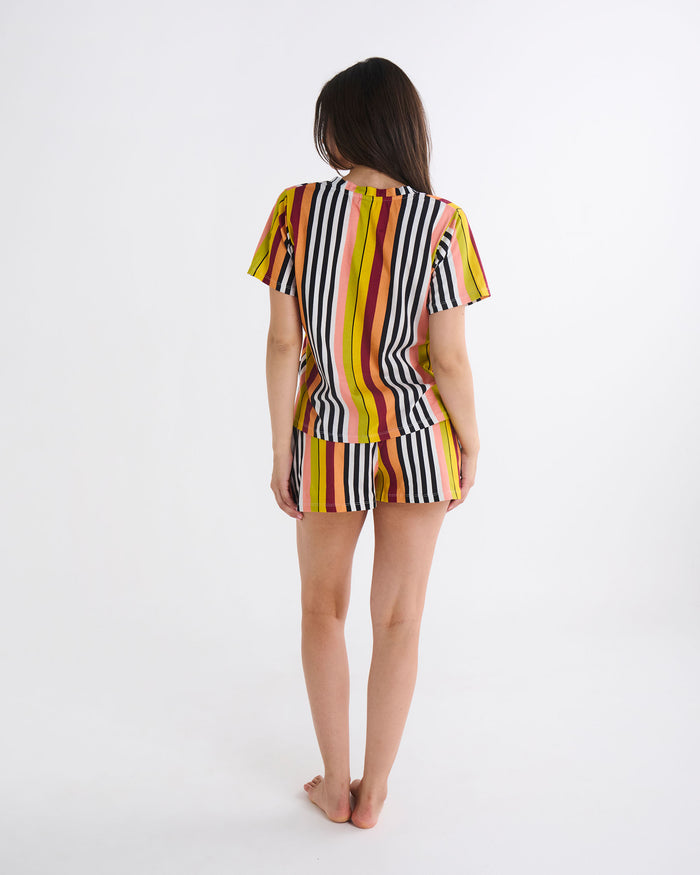 Casablanca Stripe Adult Organic Cotton Short Sleeve T-Shirt & Shorts Pyjama Set