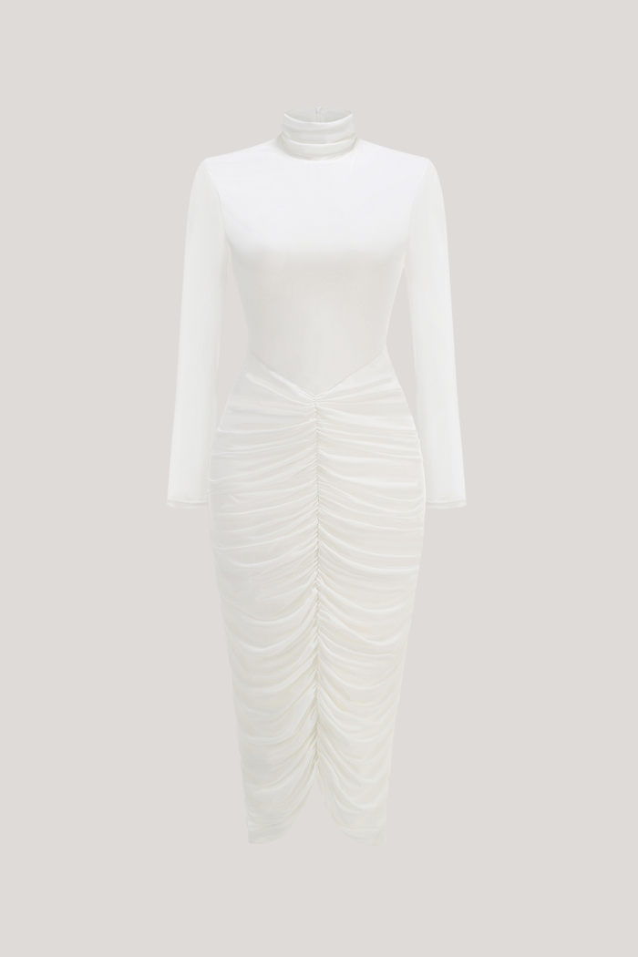 Cesarina High Neck Ruch Midi Dress
