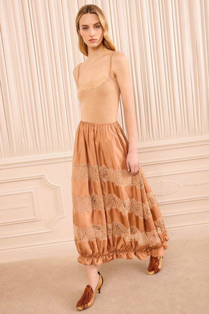 Chantal Silk Midi Skirt - Macaroon
