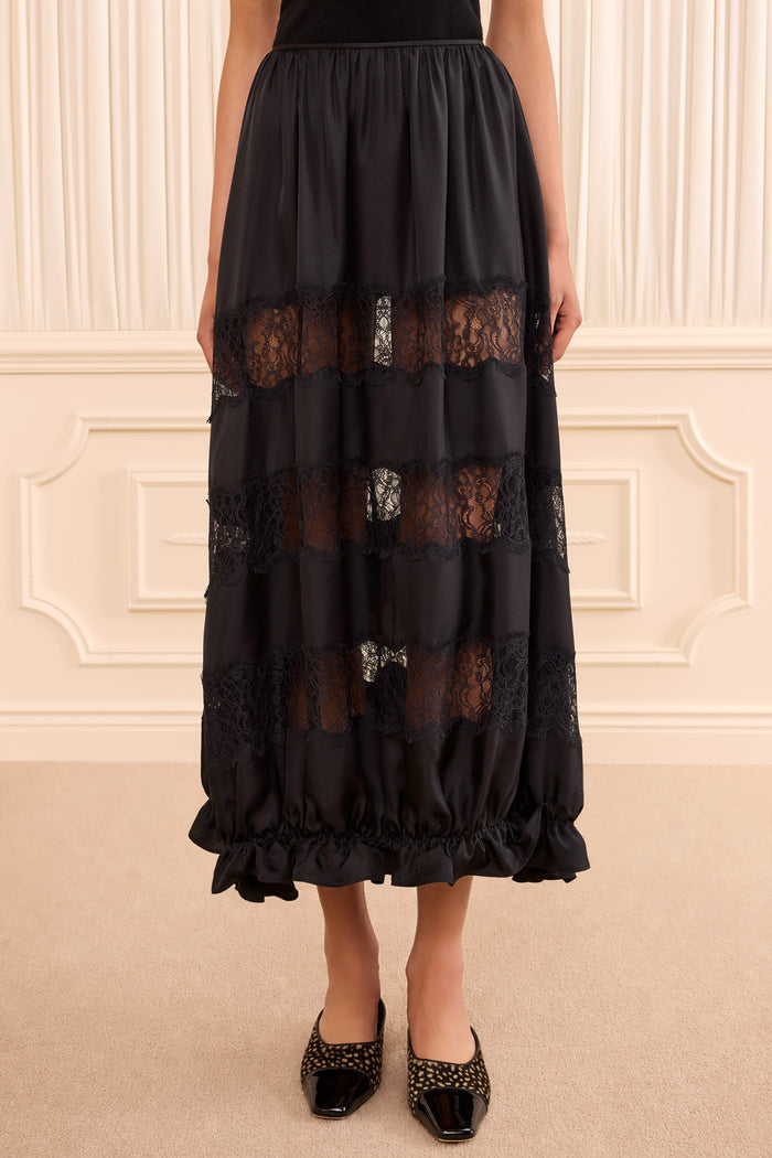 Chantal Silk Midi Skirt - Noir