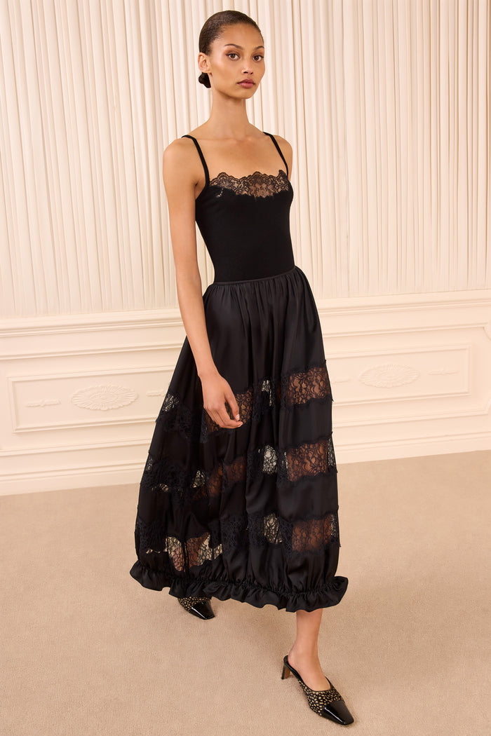 Chantal Silk Midi Skirt - Noir