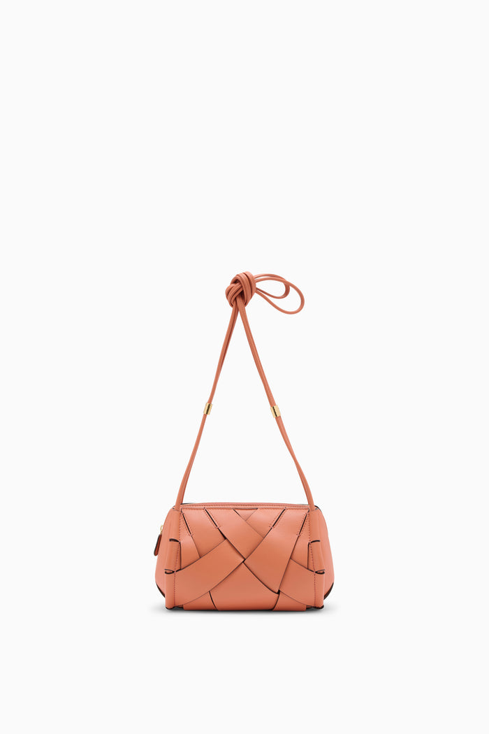 Rose Hand-Woven Leather Charlotte Camera Bag - Front View with Knotted Strap | Ulla Johnson