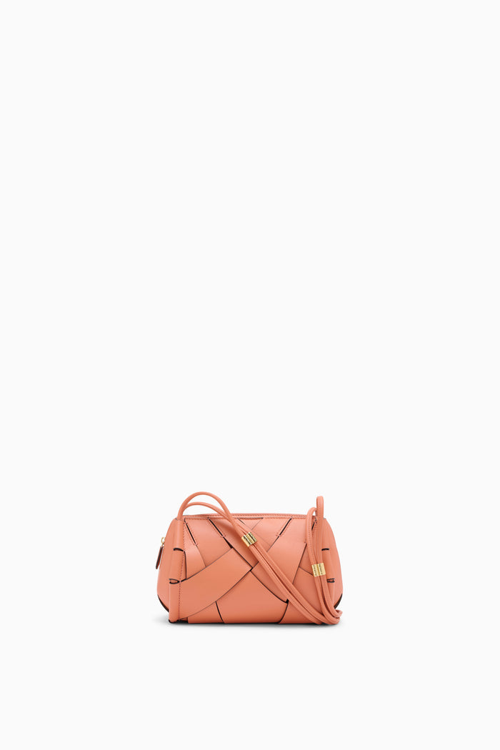 Rose Woven Leather Charlotte Camera Bag - Top View with Tubular Strap | Ulla Johnson