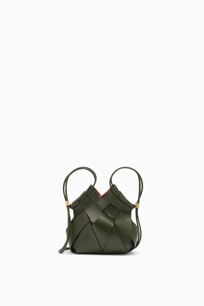 Militaire Green Woven Leather Charlotte Crossbody Bag - Front View | Ulla Johnson