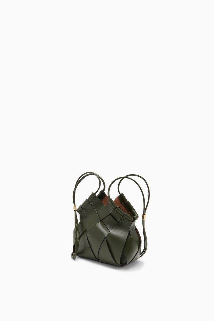 Militaire Green Artisan Woven Leather Designer Crossbody Bag - Side Angle | Ulla Johnson