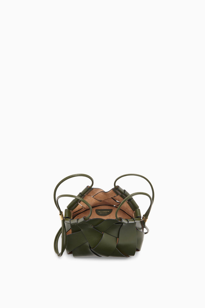 Militaire Green Woven Leather Charlotte Crossbody - Interior & Brand Stamp Detail | Ulla Johnson