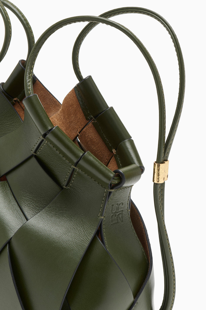 Militaire Green Luxury Leather Crossbody - Hand-Painted Edge & Gold Hardware Close-Up | Ulla Johnson