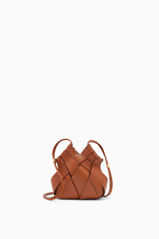 Sierra Brown Woven Calfskin Leather Charlotte Crossbody - Front View | Ulla Johnson