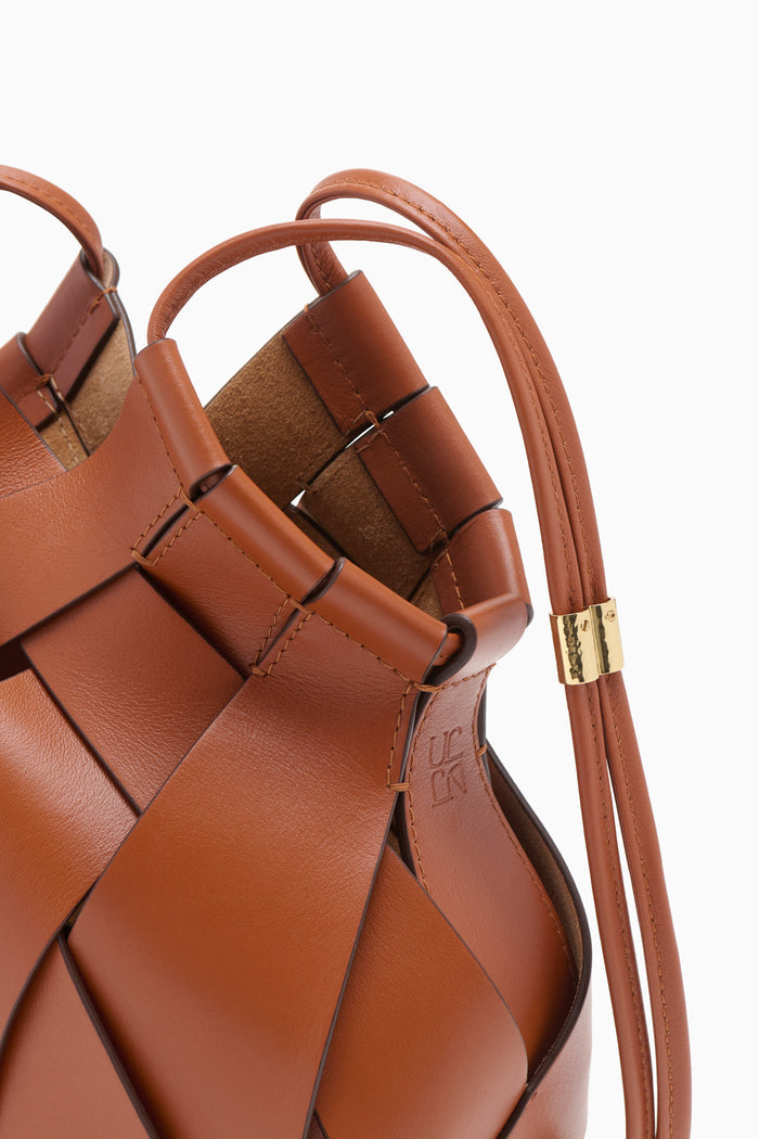 Sierra Brown Woven Leather Charlotte Crossbody - Gold Hardware & Strap Detail | Ulla Johnson