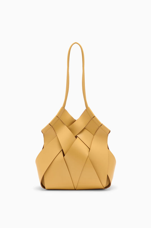 Lotus Yellow Woven Leather Charlotte Shoulder Bag - Front View | Ulla Johnson