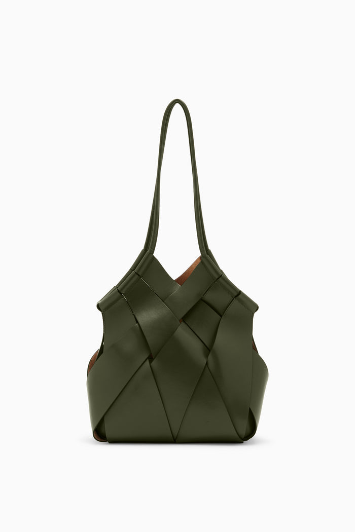 Militaire Green Leather Charlotte Shoulder Bag - Front View | Ulla Johnson