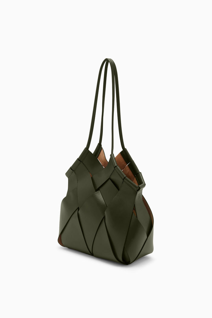 Militaire Green Woven Leather Tote Bag - Side Angle | Ulla Johnson