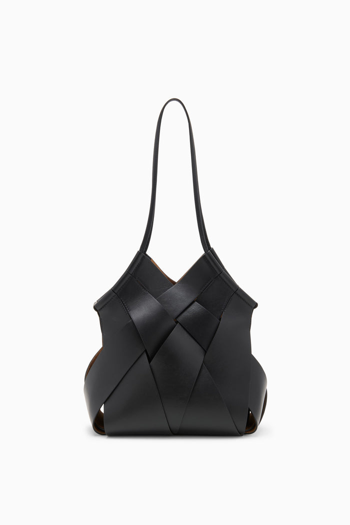 Black Woven Leather Charlotte Shoulder Bag - Front View | Ulla Johnson
