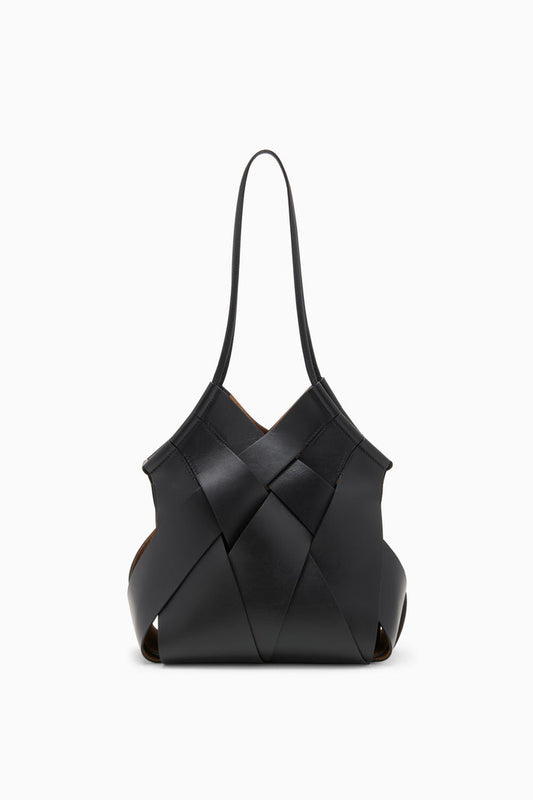 Black Woven Leather Charlotte Shoulder Bag - Front View | Ulla Johnson