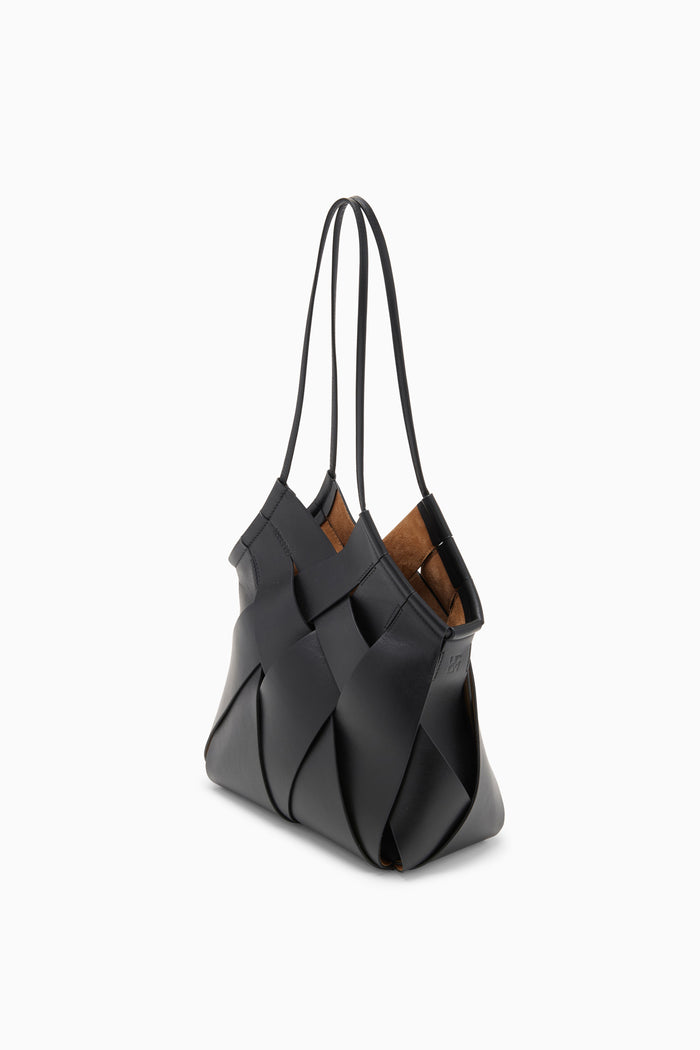 Black Woven Leather Charlotte Shoulder Bag - Side Angle | Ulla Johnson