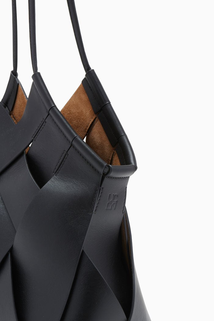 Black Leather Charlotte Bag - Woven Detail Close-Up | Ulla Johnson