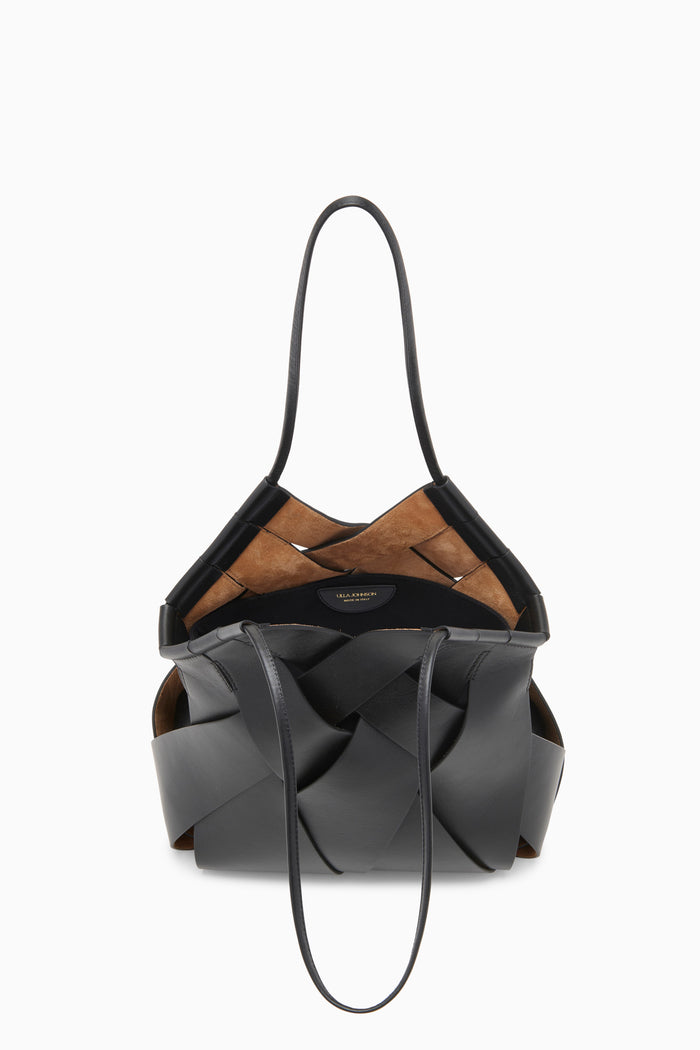 Black Leather Charlotte Shoulder Bag - Open Interior View | Ulla Johnson