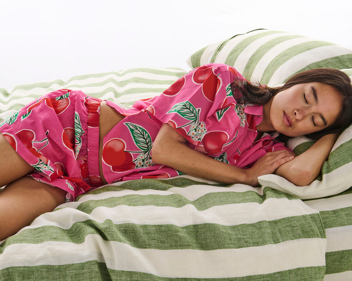 Cherry Blossom Adult Organic Cotton Short Sleeve Shirt & Short Pyjama Set