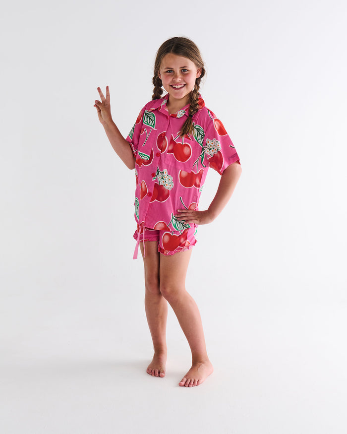 Cherry Blossom Kids Organic Cotton Short Sleeve Shirt & Short Pyjama Set