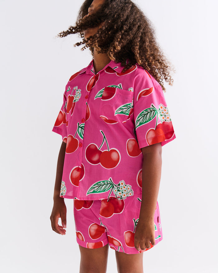 Cherry Blossom Teen Organic Cotton Short Sleeve Shirt & Short Pyjama Set